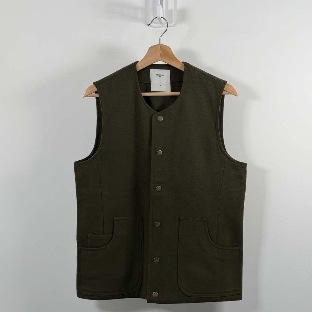 Percival Snap Front Vest Mens Small Forest Green Wool Blend Melton Chore Utility